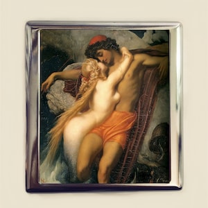Estuche para cigarrillos "Sirena Romance", tarjetero, billetera, imagen del pescador y la sirena, de Frederic Leighton