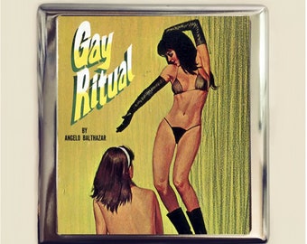 Vintage Lesbian Pulp on Cigarette Case Business Card ID Holder Wallet Campy LGBTQ Pulp Fiction Retro