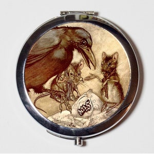 Arthur Rackham Crow and Mouse Compact Mirror - Rat Storybook Fairytale Children's Illustration - Make Up Pocket Mirror for Cosmetics