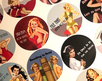 Sassy Funny Pin Up Girl Sticker Sheet - 20 Stickers Pinup Retro Humor Naughty Pulp Fiction Bad Girls Mature