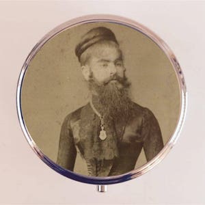 Bearded Lady Pill Box Case Pillbox Holder Trinket Circus Sideshow Freak Victorian Woman Oddity