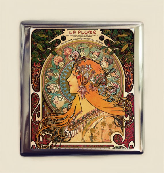 Alphonse Mucha Zodiac Cigarette Case Business Card ID Holder Art Nouveau  Art Deco Art Flapper Edwardian Boho Bohemian Astrology