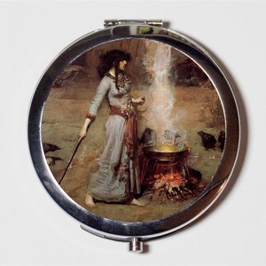 John William Waterhouse Witch Compact Mirror - Edwardian Fine Art Painting - Make Up Pocket Mirror for Cosmetics