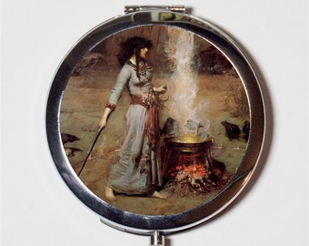 John William Waterhouse Witch Compact Mirror - Edwardian Fine Art Painting - Make Up Pocket Mirror for Cosmetics