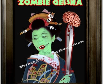 Zombie Geisha Japanese Art Print 8 x 10 - Pop Surrealism Psychobilly Goth Horror