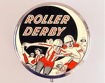 Roller Derby Pill Box Case Pillbox Holder Trinket Derby Girl Jammer