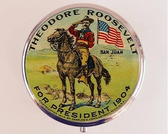 Theodore Roosevelt Pill Box Case Pillbox Holder Trinket Rough Rider Historical American President