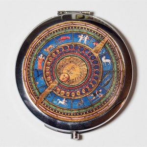 Zodiac Sun Compact Mirror - Occult Celestial Astrology - Make Up Pocket Mirror for Cosmetics