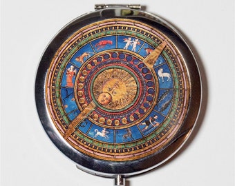 Zodiac Sun Compact Mirror - Occult Celestial Astrology - Make Up Pocket Mirror for Cosmetics