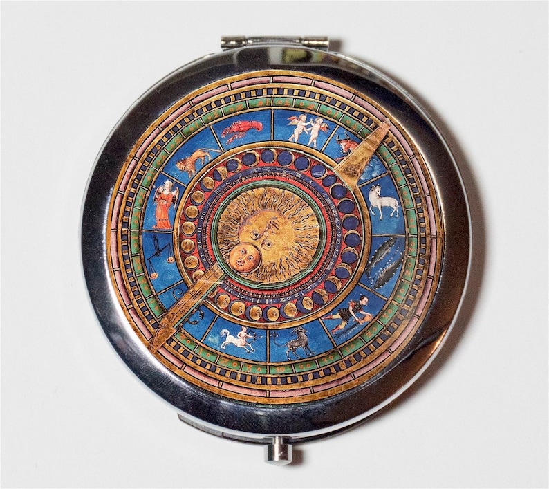 Zodiac Sun Compact Mirror Occult Celestial Astrology Make Up Pocket Mirror for Cosmetics image 1