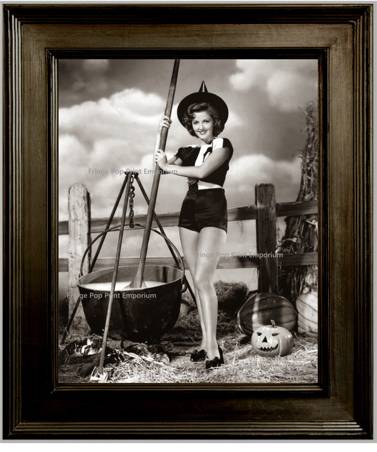 Retro Pin up Witch Art Print 8 X 10 - With Pumpkin - Pinup Kitsch