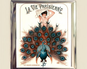 Art Deco Peacock Cigarette Case Business Card ID Holder Wallet Flapper French 1920s Parisan France Bird