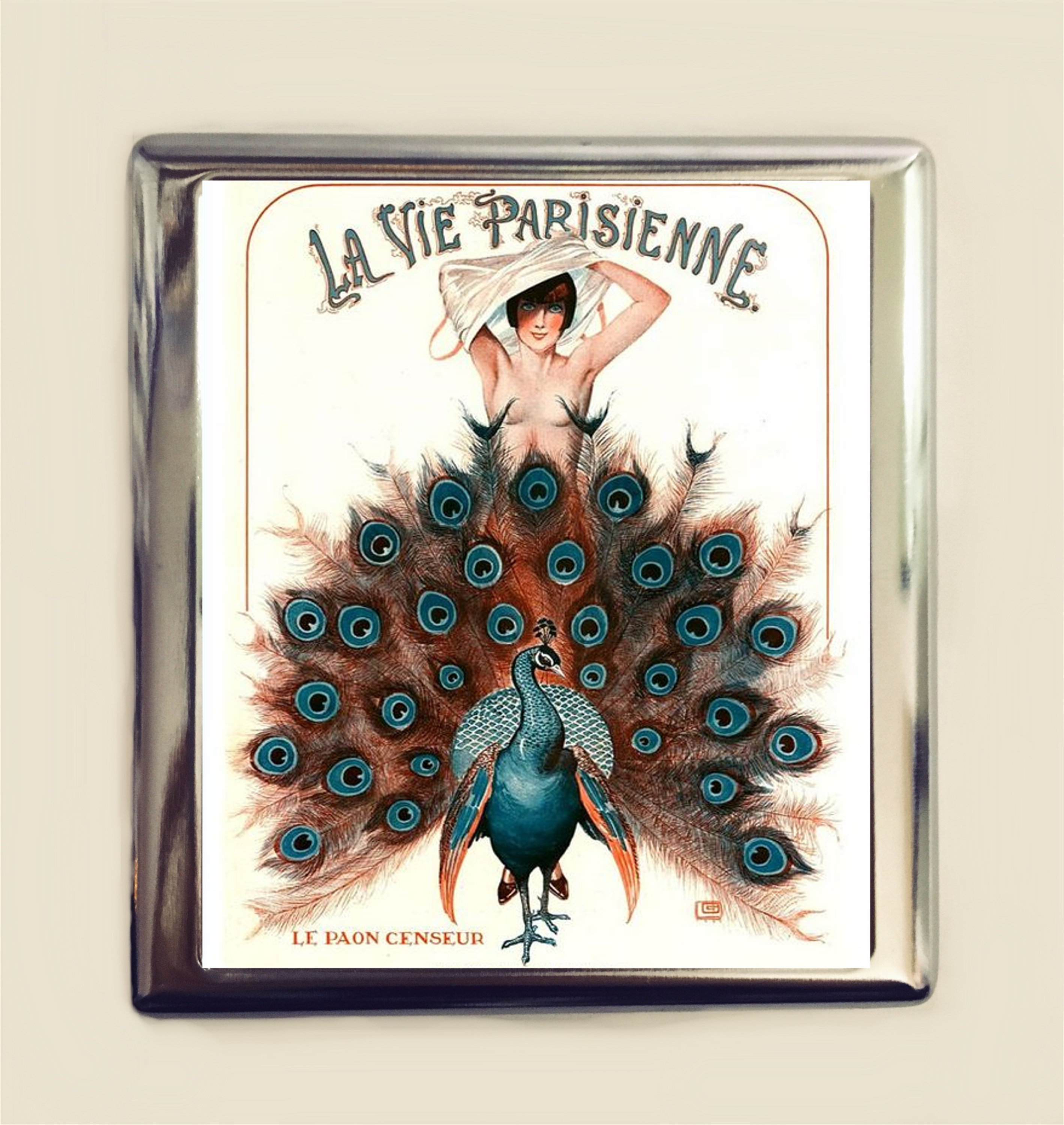 peacock cigarette case Vintage Engraved Brass Lacquer 2 Compartment Cigarette/Cigar Box Antique Art Nouveau Sterling Enamel