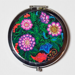 Flower Mandala Compact Mirror - Floral Psychedelic Flowers Garden - Make Up Pocket Mirror for Cosmetics