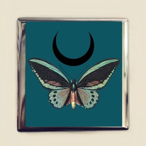 Witchy Motte mit Mond Zigarettenetui Visitenkarte Ausweishalter Brieftasche Luna Witch