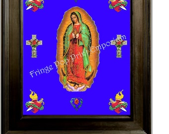 Virgin Mary of Guadalupe Art Print 8 x 10 - Spanish Catholic - Tattoo Collage