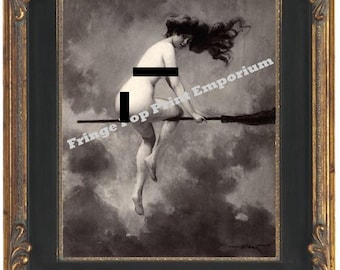 Art Nouveau Witch on Broom Art Print 8 x 10 Albert Penot MATURE