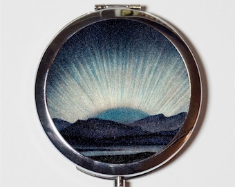 Northern Lights Compact Mirror - Celestial Astronomy Stars Art - Make Up Pocket Mirror for Cosmetics