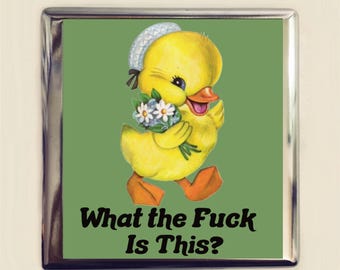 What the Fuck Is This Cigarette Case Business Card ID Holder Wallet Mature Funny Retro Cute Duck Snarky Humor