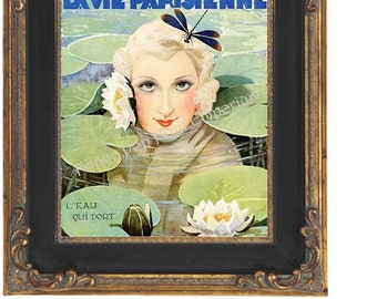 Art Nouveau Art Deco Art Print 8 x 10 - La Parisienne French Water Lily Flapper - Paris