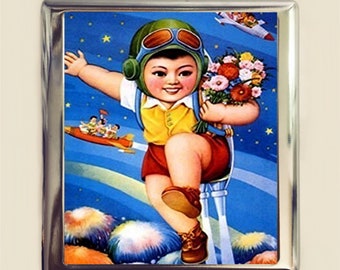 Asian Space Boy Cigarette Case Business Card ID Holder Wallet Japan Japanese Kitsch Kawaii
