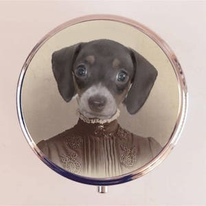 Victorian Dog Pill Box Case Pillbox Holder Trinket Box Dachshund Wiener Dog Altered Pop Animal Art Anthropomorphic