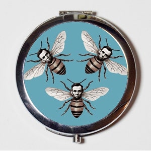 Abraham Lincoln Compact Mirror - Honey Bees Altered Art Lowbrow Pop Surrealism Victorian - Pocket Mirror