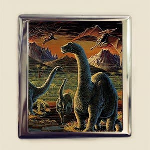 Dinosaur Cigarette Case Business Card ID Holder Wallet Book Illustration Dinosaurs Prehistoric Jurassic