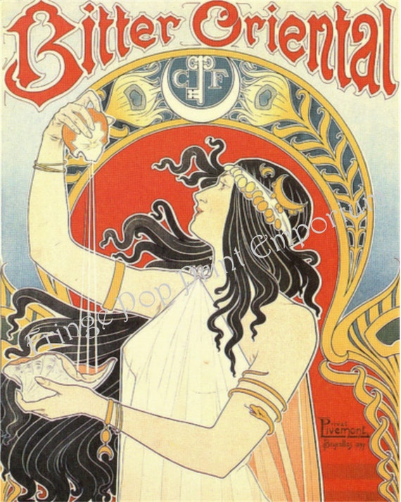 Art Nouveau Art Deco Art Print 8 X 10 - Brunette Goddess - Bitter
