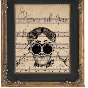 Steampunk Frau Kunstdruck 8 x 10 - Fernglas - Viktorianisch - Musiknoten Collage - Altered Art