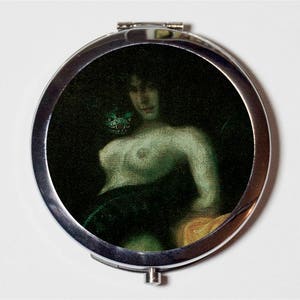 Snake Woman Compact Mirror - Franz Von Stuck Goth V2 Fine Dark Art Painting - Make Up Pocket Mirror for Cosmetics