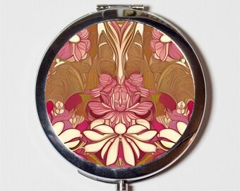 Art Nouveau Flower Compact Mirror Deco Flowers Floral Make Up Pocket Mirror for Cosmetics