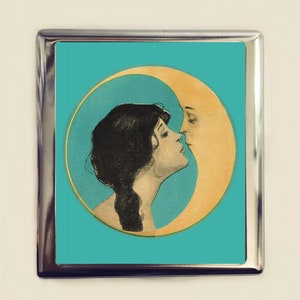 Moon Kiss Zigarettenetui Visitenkarte Ausweishalter Brieftasche Küssen Romanze Romantische Halbmond Fantasie Wunderlich Himmlisch