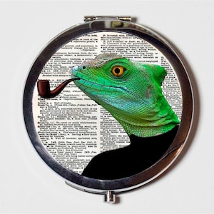 Lizard Man Compact Mirror - Anthropomorphic Animal Pop Art Reptile - Make Up Pocket Mirror for Cosmetics