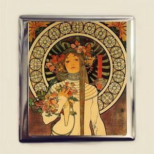 Alphonse Mucha Bouquet Cigarette Case Business Card ID Holder Art Nouveau Art Deco Art Flapper Edwardian Boho Bohemian