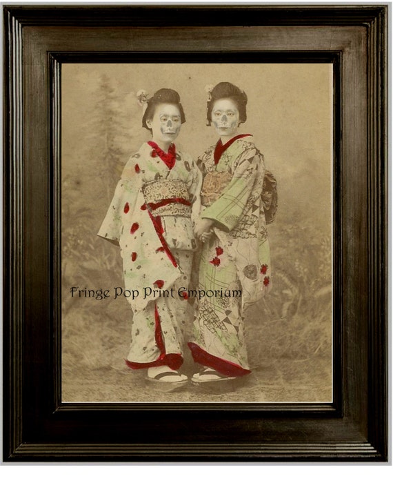 希少 海外コラボ デニムジャケット 芸者 Geisha アート Zombie Geisha Art Print 8 X 10 - Altered Art Japanese Geisha With