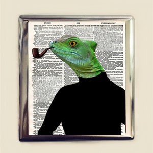 Lizard Man Cigarette Case Business Card ID Holder Wallet Anthropomorphic Animal Pop Art Whimsical Professor