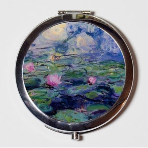 Claude Monet Water Lilies Compact Mirror - Impressionist Fine Art Painting - Make Up Pocket Mirror for Cosmetics