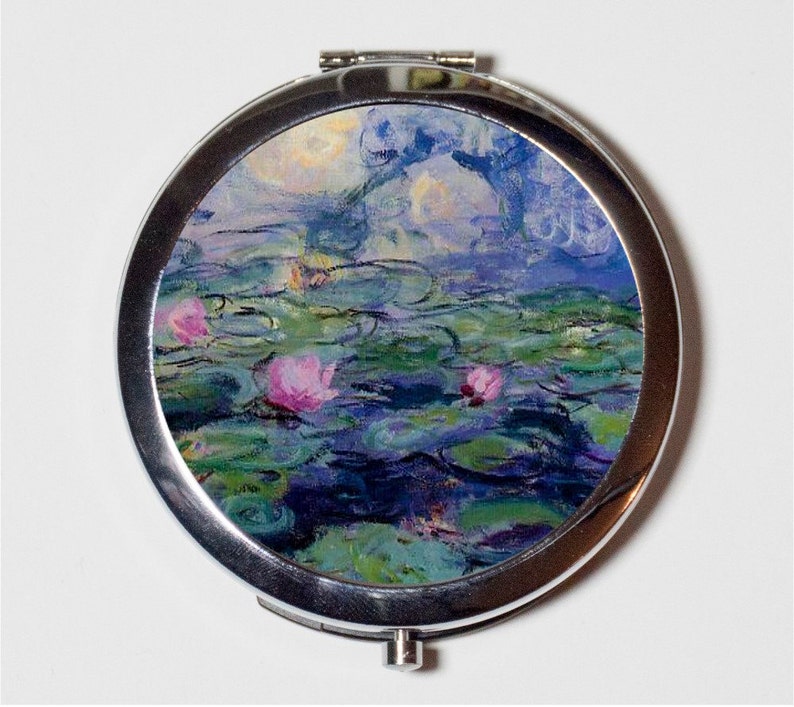 Claude Monet Water Lilies Compact Mirror Impressionist Fine Art Painting Make Up Pocket Mirror for Cosmetics image 1