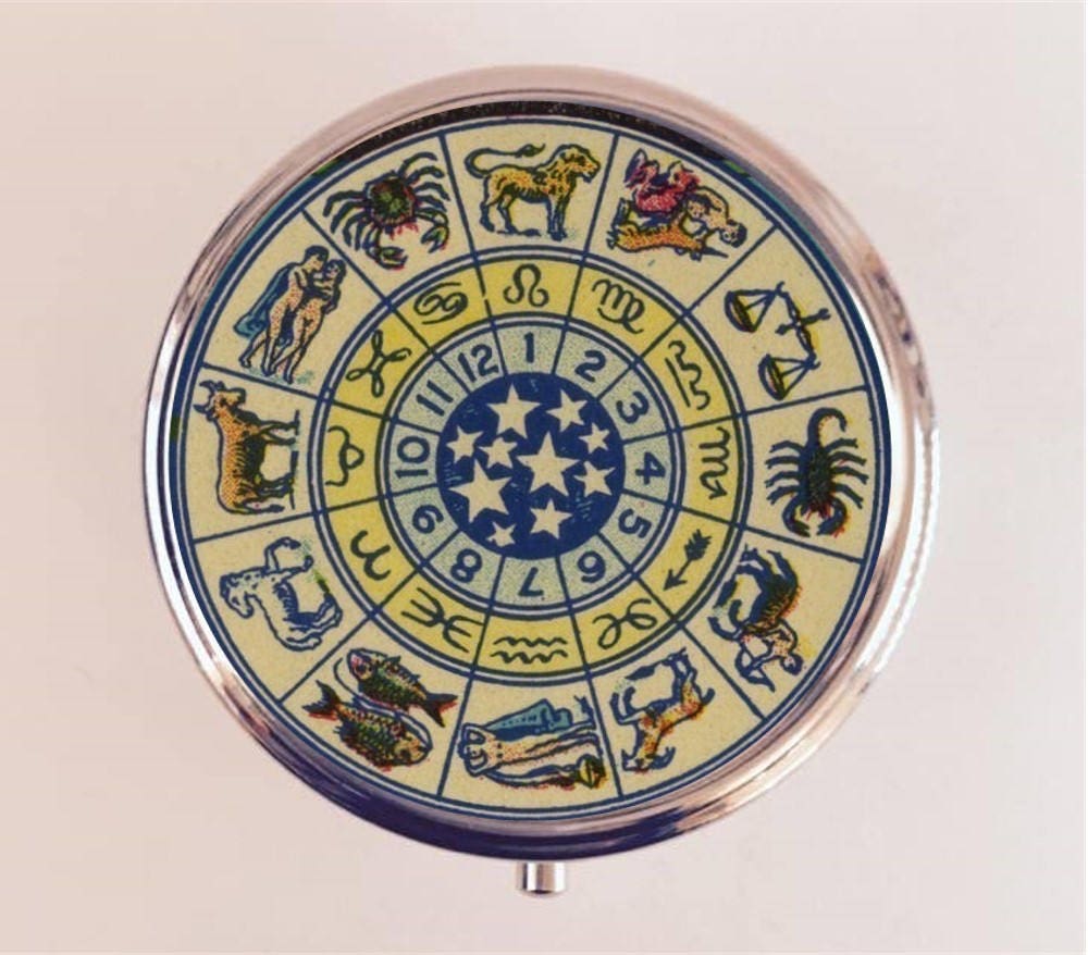 Zodiac Ad Pill Box Case Pillbox Holder Trinket Stash Box Astrology As…