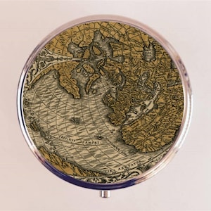 Old Map Pill Box Case Pillbox Holder Trinket Tropic of Cancer Vintage Geography