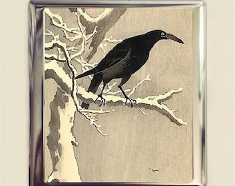 Crow Woodblock Cigarette Case Business Card ID Holder Wallet Japanese Japan Asian Art Painting