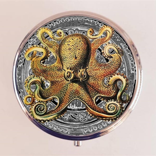 Steampunk Octopus Pill Box Case Pillbox Holder Trinket Victorian Haeckel Nautical