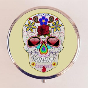 Sugar Skull Pill Box Case Pillbox Holder Trinket Box Day of the Dead Dia De Los Muertes Mexican Goth