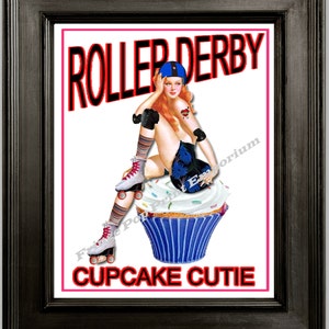 Roller Derby Art Print 8 x 10 - Pin Up Gal Cupcake Cutie