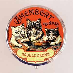 French Cat Pill Box Case Pillbox Holder Trinket Box Vintage Creme Ad France Advertisement