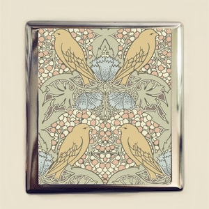 Estuche para cigarrillos Art Nouveau con diseño de pájaros y bayas, tarjetero, tarjetero, billetera, patrón de pájaros y frutas