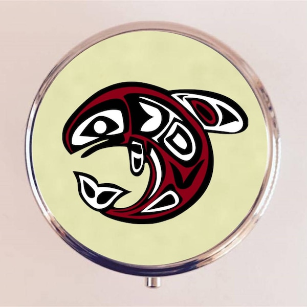 Haida Whale Pill Box Case Pillbox Holder Trinket Native American Animal Totem Pacific Northwest