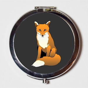 Fox Compact Mirror - Kawaii Cute Animal Art Woodland Creatures Whimsical - Make Up Pocket Mirror for Cosmetics
