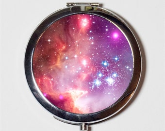 Outerspace Nebula Compact Mirror - Universe Celestial Space Galaxy - Make Up Pocket Mirror for Cosmetics